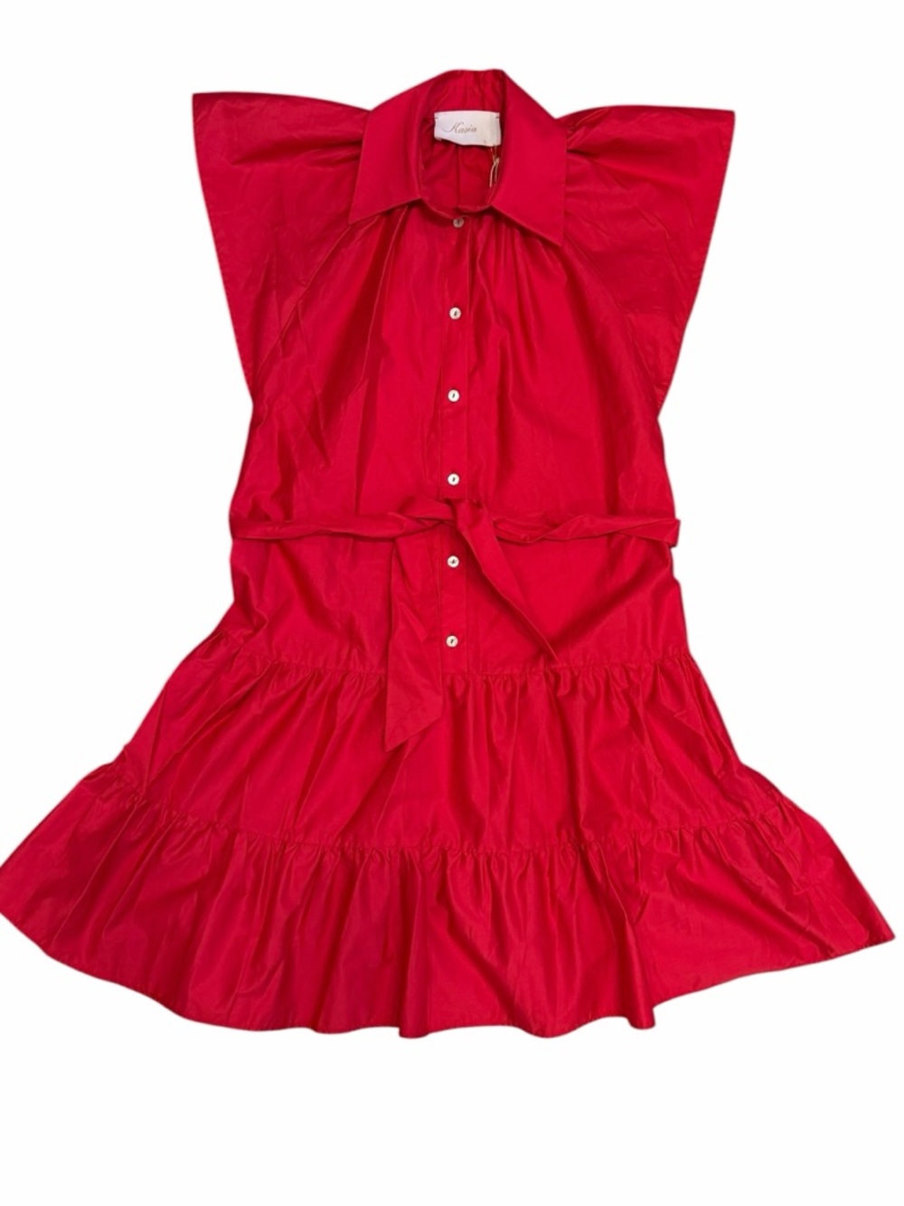 KASIA RUFFLE RED DRESS 100% Cotton Size Small - Picture 6 of 12